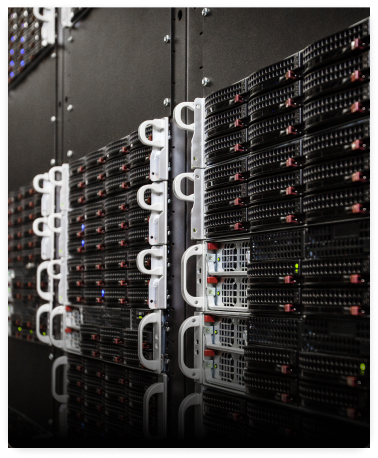  A row of black server racks.
