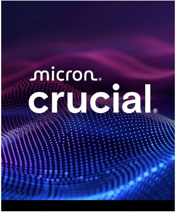 Micron Crucial logo floating over a wave of pinks and purples
